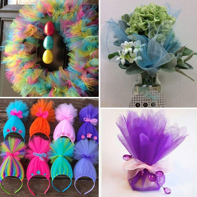 Supla Rainbow Tulle Rolls 11 Colors - 6" by 25 Yards Spool With Sewing Scissor, Measuring Tape, Knit Elastic for Table Skirt, Party Tulle Skirt - Image 5